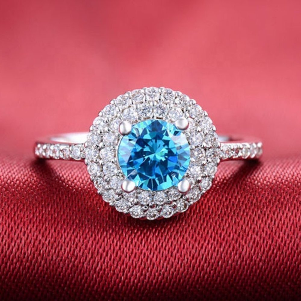 🍁  High Class 925 Silver Plated Blue CZ Ring for Women, FB16FA1108